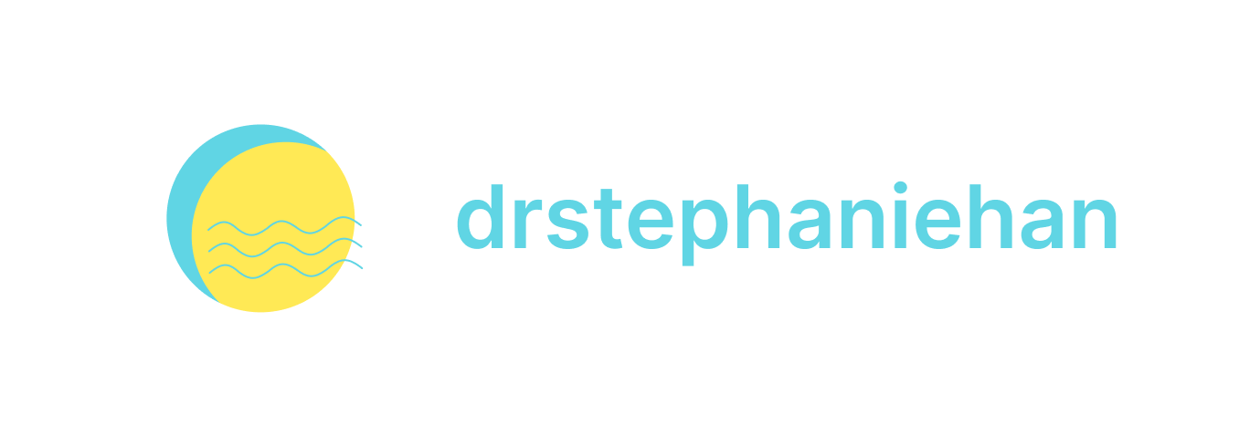 Dr. Stephanie Han logo, yellow circle with blue accents and text "drstephaniehan"