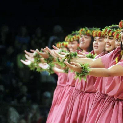 Dancers from Ka Pā Hula O Kauanoe O Waʻahila at the Merrie Monarch Festival.